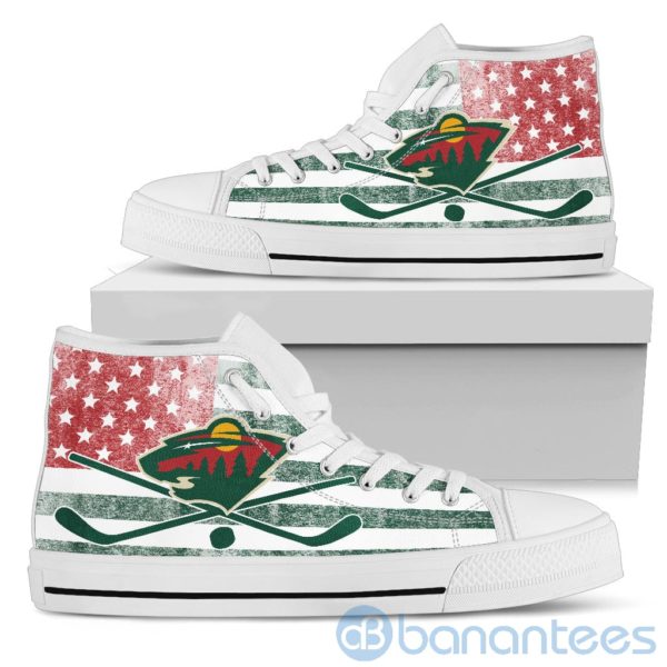 American Flag Style Minnesota Wild High Top Shoes Product Photo