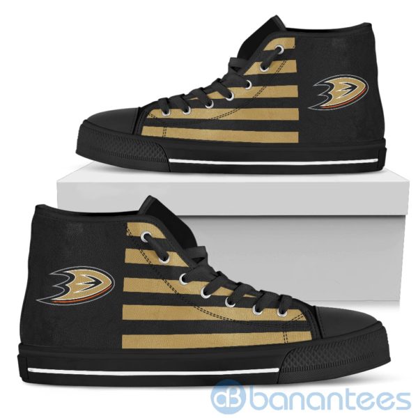 American Flag With Logo Of Anaheim Ducks High Top Shoes Product Photo
