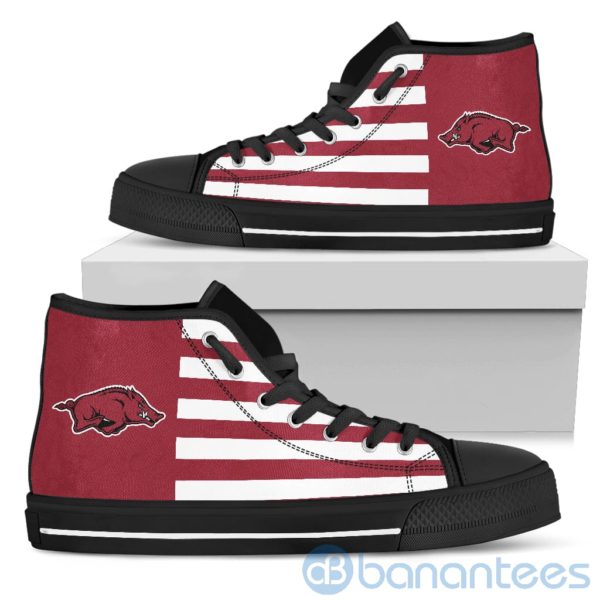 American Flag With Logo Of Arkansas Razorbacks High Top Shoes Product Photo