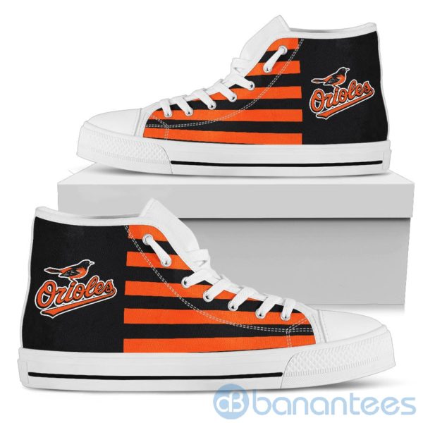 American Flag With Logo Of Baltimore Orioles?High Top Shoes Product Photo
