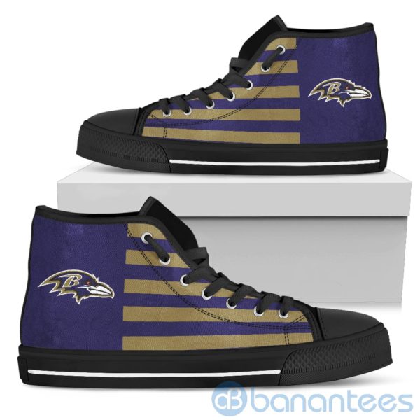 American Flag With Logo Of Baltimore Ravens High Top Shoes Product Photo