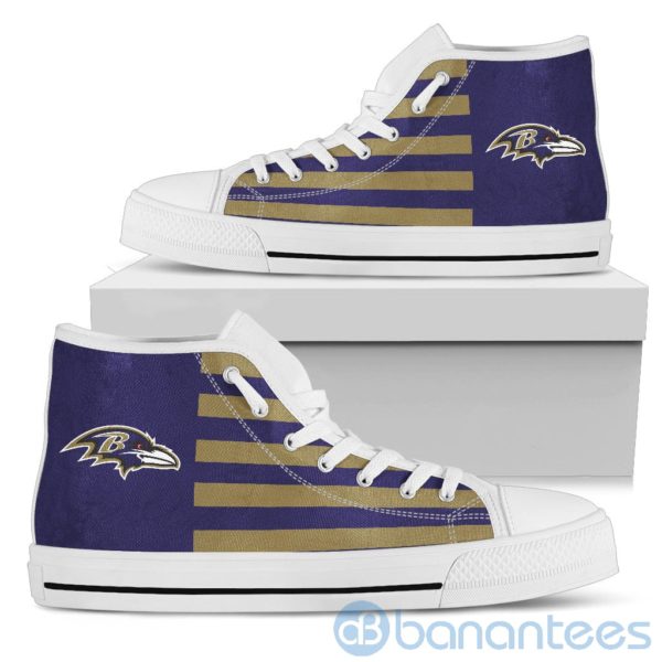 American Flag With Logo Of Baltimore Ravens High Top Shoes Product Photo