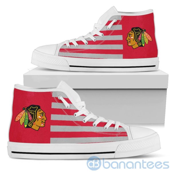 American Flag With Logo Of Chicago Blackhawks High Top Shoes Product Photo