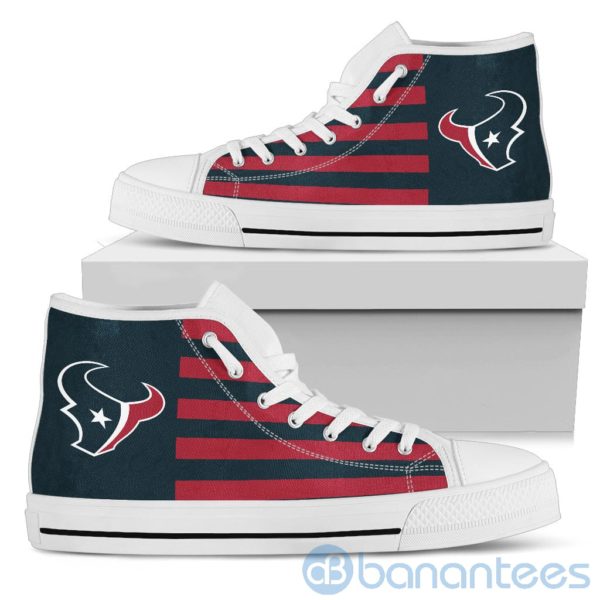 American Flag With Logo Of Houston Texans High Top Shoes Product Photo