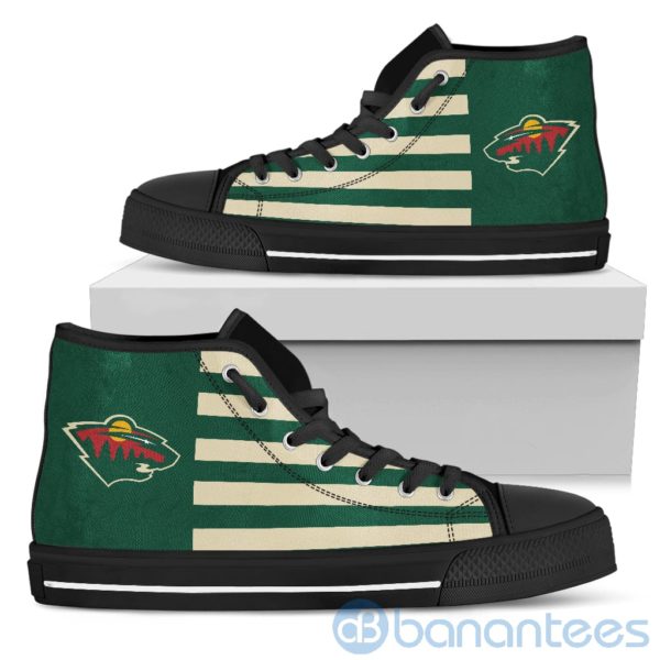 American Flag With Logo Of Minnesota Wild High Top Shoes Product Photo