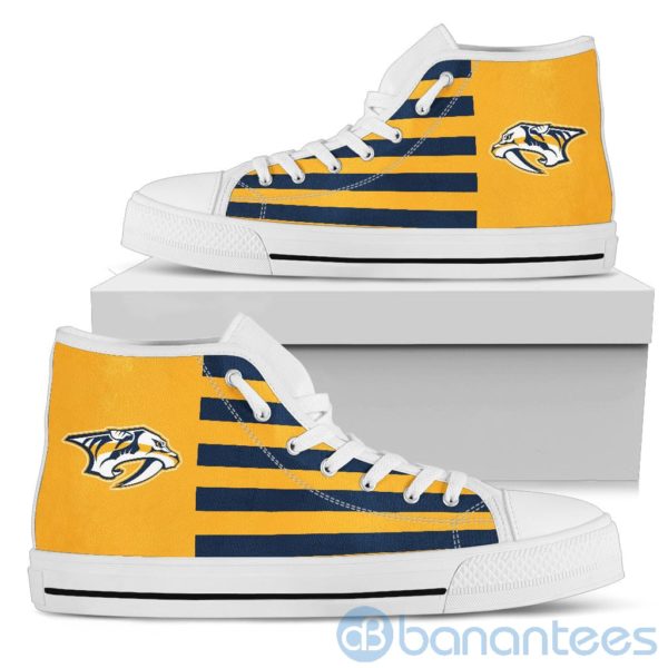 American Flag With Logo Of Nashville Predators High Top Shoes Product Photo