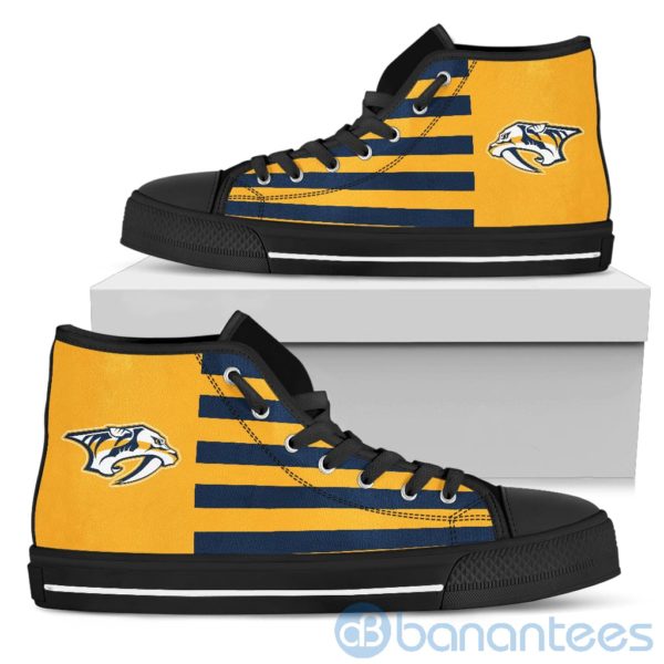 American Flag With Logo Of Nashville Predators High Top Shoes Product Photo