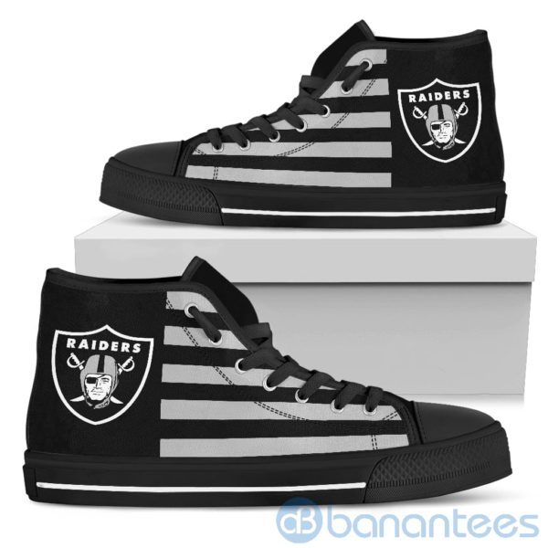 American Flag With Logo Of Oakland Raiders High Top Shoes Product Photo