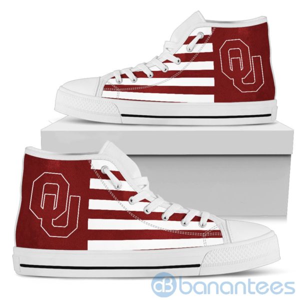 American Flag With Logo Of Oklahoma Sooners High Top Shoes Product Photo