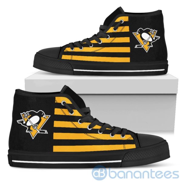 American Flag With Logo Of Pittsburgh Penguins High Top Shoes Product Photo