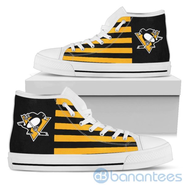 American Flag With Logo Of Pittsburgh Penguins High Top Shoes Product Photo