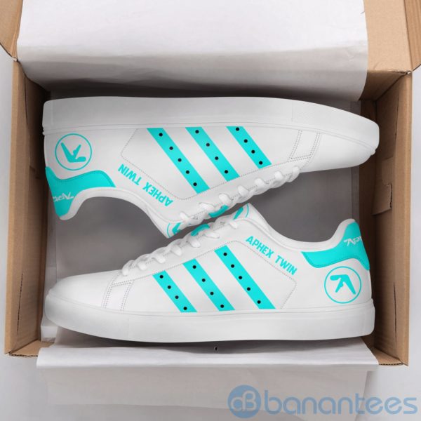 Aphex Twin Light Blue Striped White Low Top Skate Shoes Product Photo