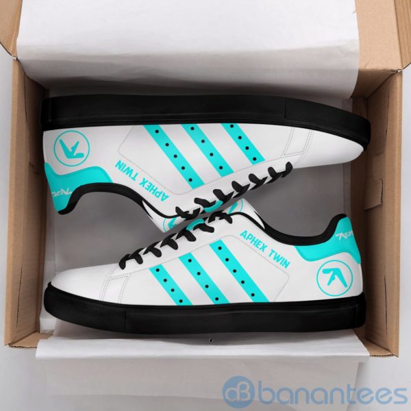 Aphex Twin Light Blue Striped White Low Top Skate Shoes Product Photo