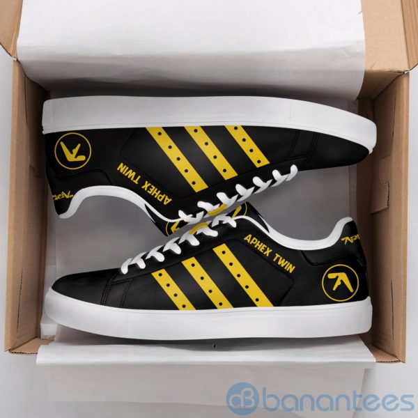 Aphex Twin Yellow Striped Black Low Top Skate Shoes Product Photo