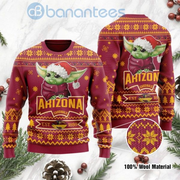 Arizona Cardinals Cute Baby Yoda Grogu Ugly Christmas 3D Sweater Product Photo