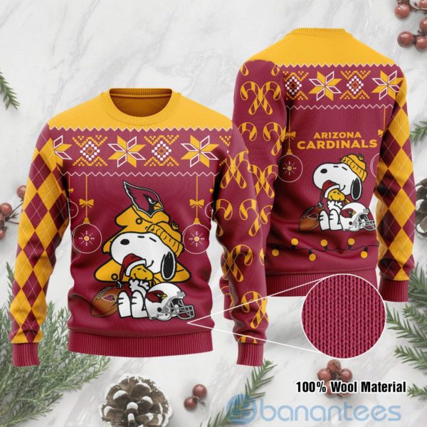 Arizona Cardinals Funny Charlie Brown Peanuts Snoopy Christmas Tree Ugly Christmas 3D Sweater Product Photo