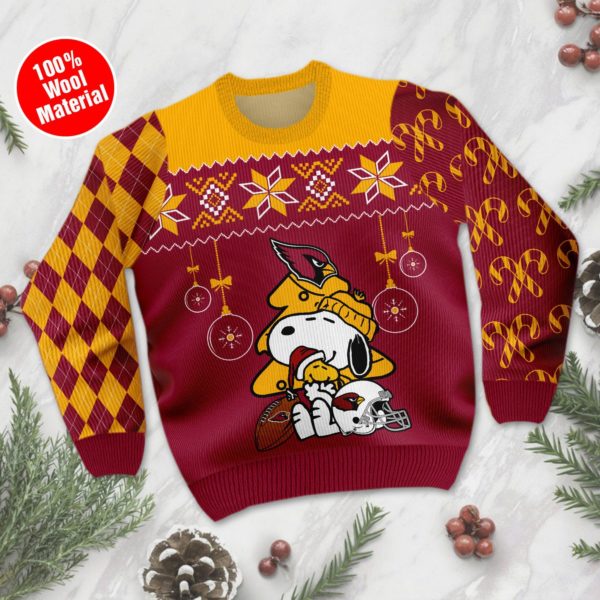 Arizona Cardinals Funny Charlie Brown Peanuts Snoopy Christmas Tree Ugly Christmas 3D Sweater Product Photo