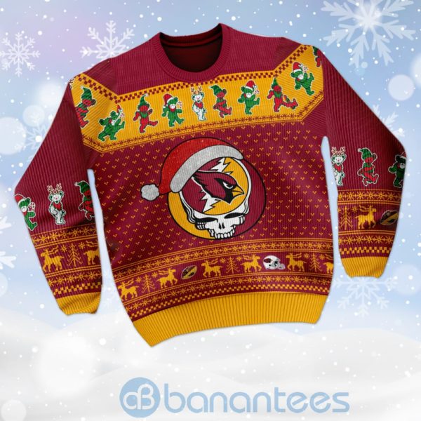 Arizona Cardinals Grateful Dead SKull And Bears Custom Name Uglu Christmas 3D Sweater Product Photo
