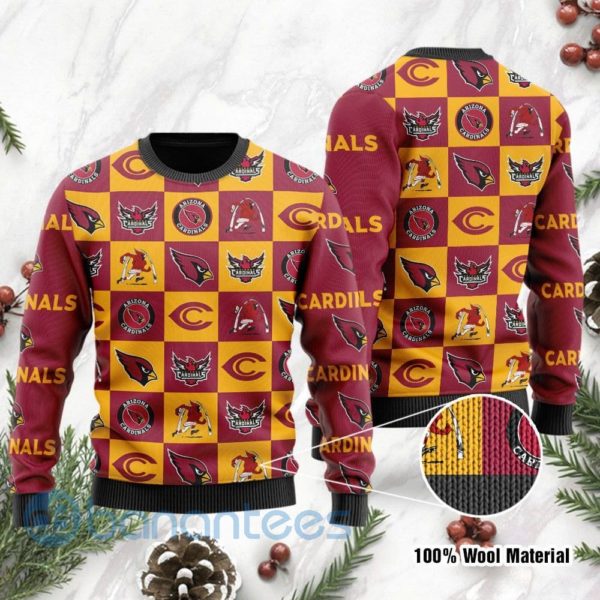 Arizona Cardinals Logo Checkered Flannel Design Ugly Christmas 3D Sweater Product Photo