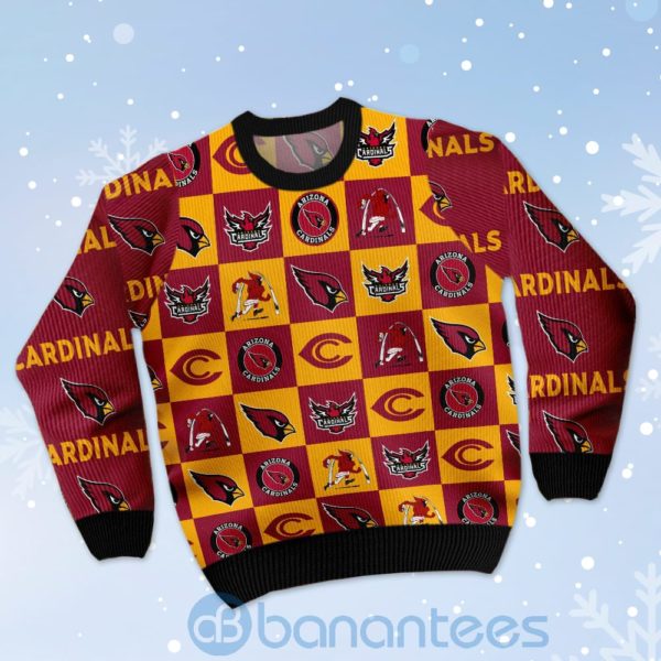 Arizona Cardinals Logo Checkered Flannel Design Ugly Christmas 3D Sweater Product Photo