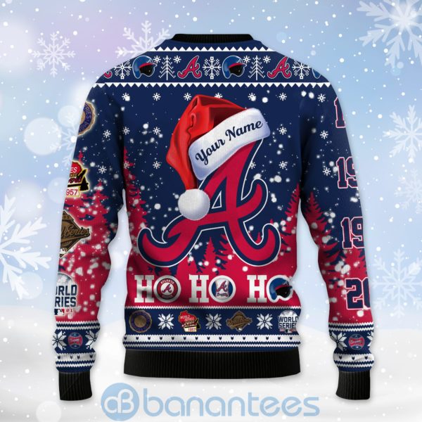 Atlanta Braves World Series Champions Ho Ho Ho 3D Custom Name Ugly Christmas 3D Sweater Product Photo