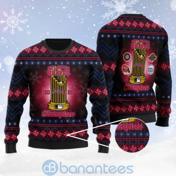 Atlanta Braves World Series Champions The Commissioner's Trophy Ugly Christmas 3D Sweater Product Photo