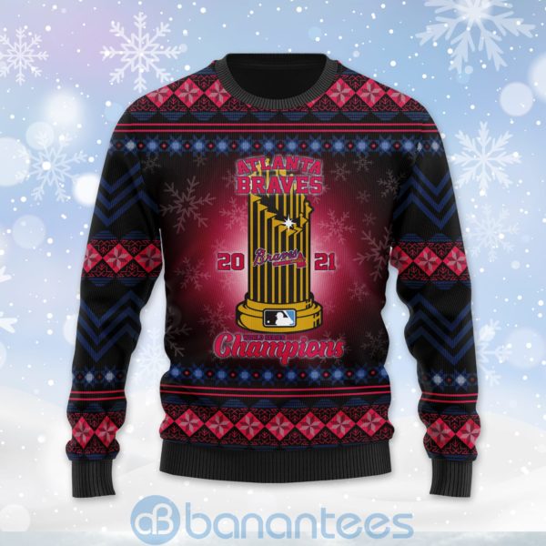 Atlanta Braves World Series Champions The Commissioner's Trophy Ugly Christmas 3D Sweater Product Photo