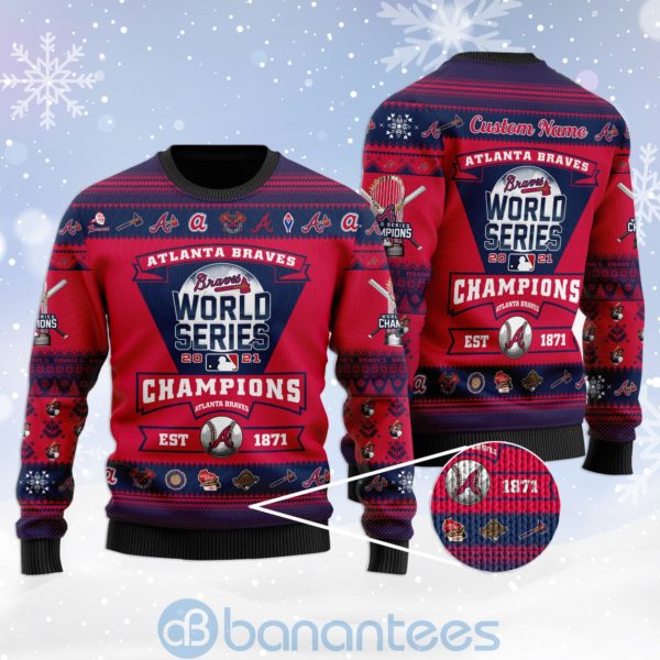 Atlanta Braves World Series Trophy Christmas Ugly Christmas 3D Sweater Product Photo