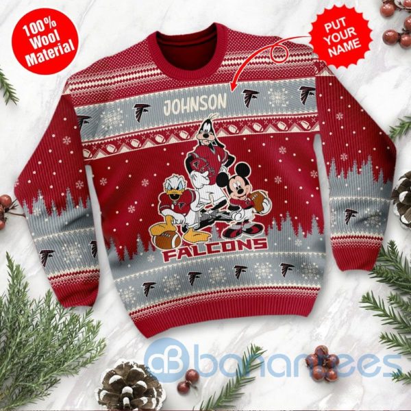 Atlanta Falcons Disney Donald Duck Mickey Mouse Goofy Custom Name Christmas 3D Sweater Product Photo