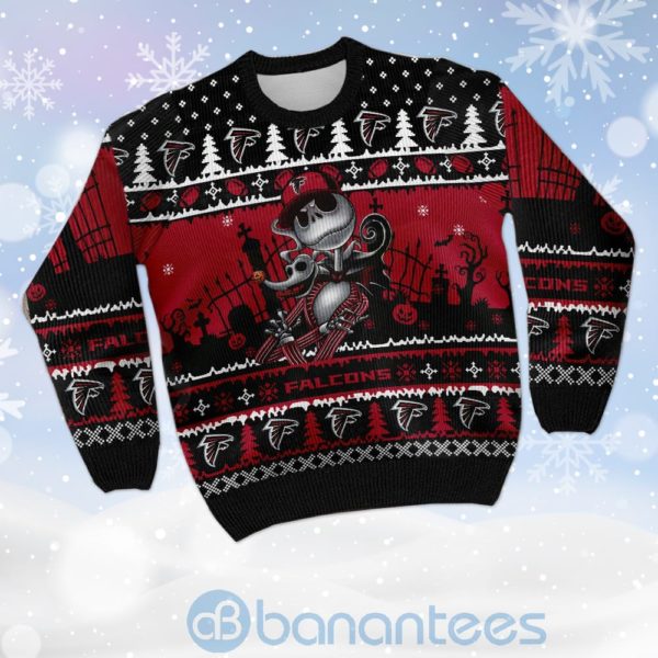 Atlanta Falcons Jack Skellington Halloween Ugly Christmas 3D Sweater Product Photo