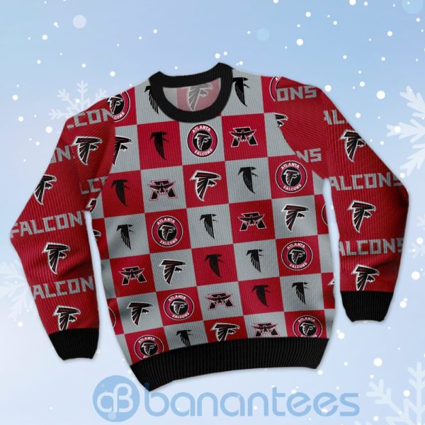 Atlanta Falcons Logo Checkered Flannel Design Ugly Christmas 3D Sweater Product Photo