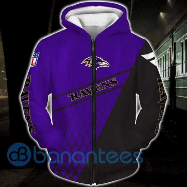 Baltimore Ravens Black And Purple All Over Printed 3D Hoodie Zip Hoodie Product Photo