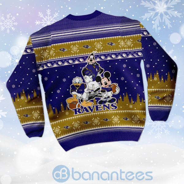 Baltimore Ravens Disney Donald Duck Mickey Mouse Goofy Custom Name Christmas 3D Sweater Product Photo