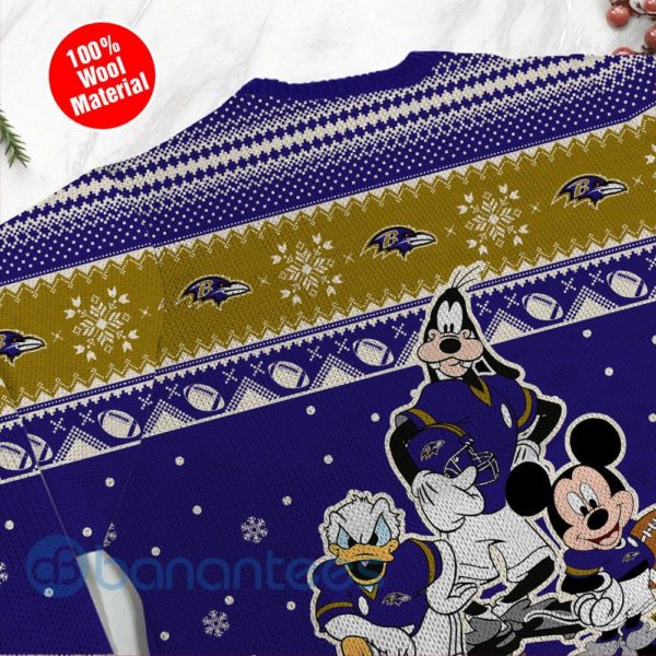 Baltimore Ravens Disney Donald Duck Mickey Mouse Goofy Custom Name Christmas 3D Sweater Product Photo