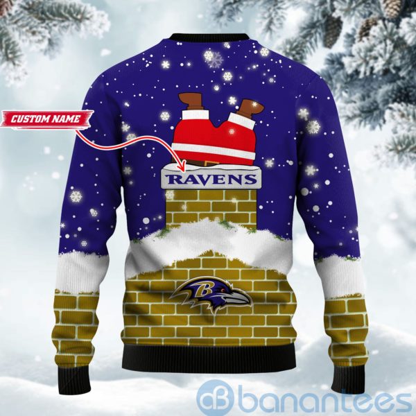 Baltimore Ravens Football Team Logo Symbol Santa Claus Custom Name Christmas 3D Sweater Product Photo