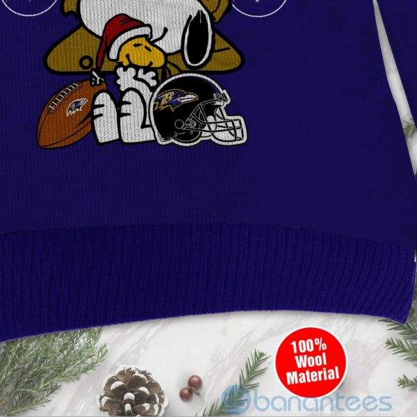 Baltimore Ravens Funny Charlie Brown Peanuts Snoopy Christmas Tree Ugly Christmas 3D Sweater Product Photo