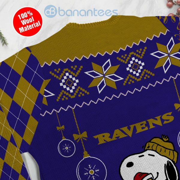 Baltimore Ravens Funny Charlie Brown Peanuts Snoopy Christmas Tree Ugly Christmas 3D Sweater Product Photo