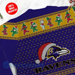 Baltimore Ravens Grateful Dead SKull And Bears Custom Name Uglu Christmas 3D Sweater Product Photo