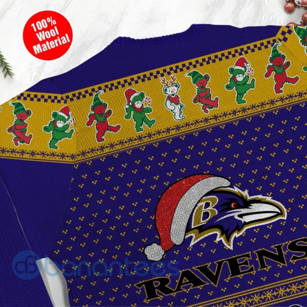 Baltimore Ravens Grateful Dead SKull And Bears Custom Name Uglu Christmas 3D Sweater Product Photo