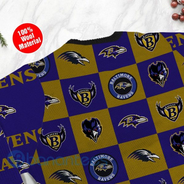 Baltimore Ravens Logo Checkered Flannel Design Ugly Christmas 3D Sweater Product Photo