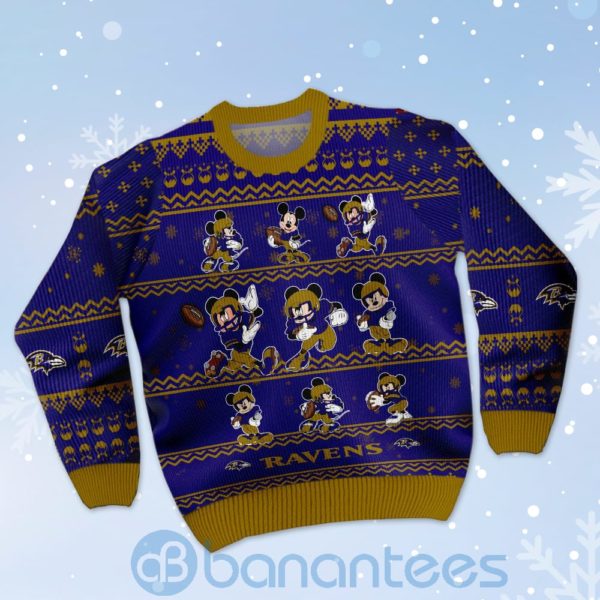 Baltimore Ravens Mickey Mouse Ugly Christmas 3D Sweater Product Photo