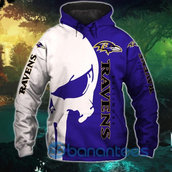 Baltimore Ravens Skull Purple All Over Printed 3D Hoodie Zip Hoodie Product Photo