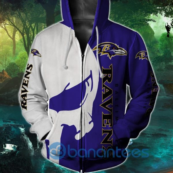 Baltimore Ravens Skull Purple All Over Printed 3D Hoodie Zip Hoodie Product Photo