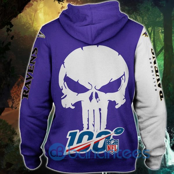 Baltimore Ravens Skull Purple All Over Printed 3D Hoodie Zip Hoodie Product Photo