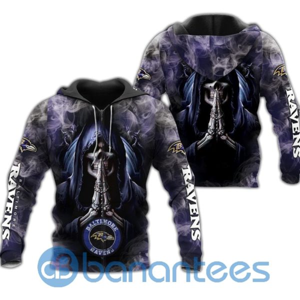 Baltimore Ravens Skull Smoke All Over Printed 3D Hoodie Zip Hoodie Product Photo