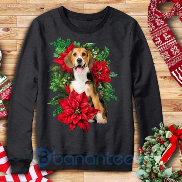 Beagle Among Poinsettia Flowers Graphic Sweatshirt Product Photo