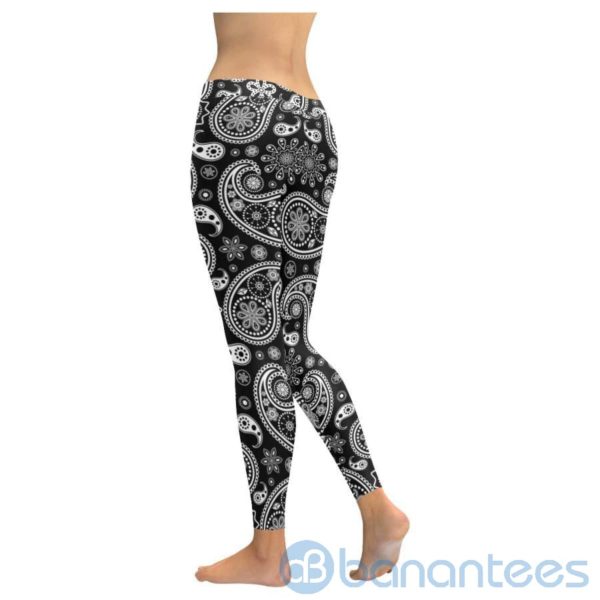Black and White Paisley Leggings For Women Product Photo