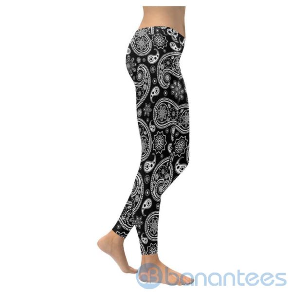 Black and White Paisley Leggings For Women Product Photo