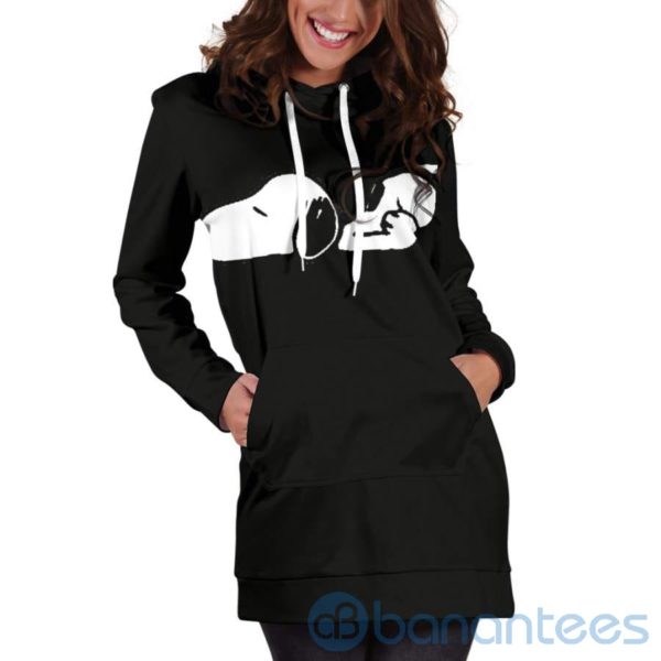 Black Snoopy Sleeping Hoodie Dress For Women Product Photo