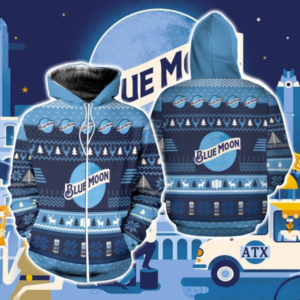 Blue Moon Beer Ugly Christmas All Over Printed 3D Shirt Product Photo